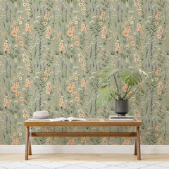 Sage Green Wildflower Wallpaper to brighten your office environment.