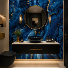 Agate stone mural sample showing deep sapphire blue color and pattern scale