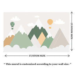 Scandinavian Mountain Balloon Wallpaper – Nordic Peel-and-Stick Nursery Kids Design