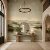 Peel-and-stick landscape mural full bedroom installation, calming nature panorama
