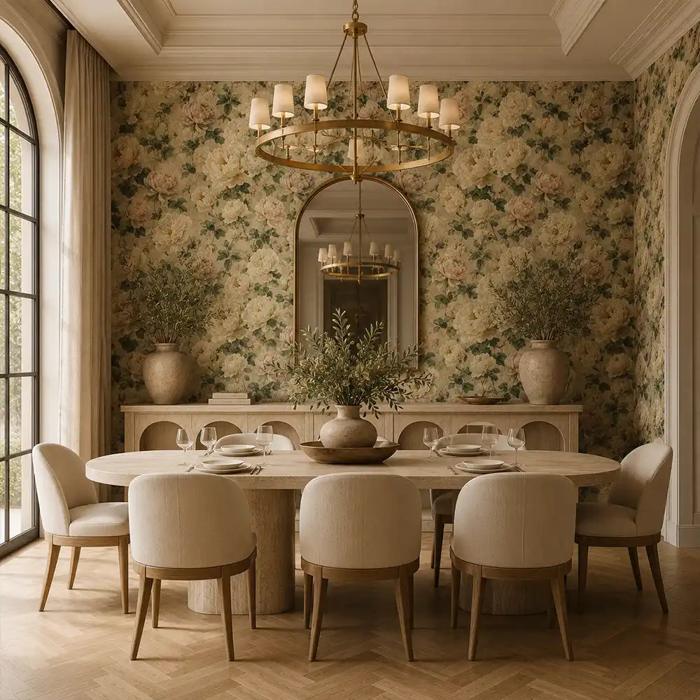 Shop cream peony peel and stick wallpaper online at Wall Decor Design.