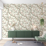 Soft pink sakura botanical wall mural sticker for home wall adds elegance.