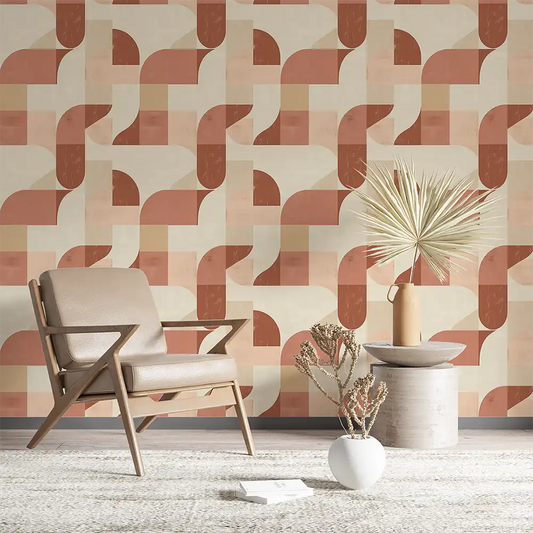 Terracotta Mid Century Modern Wallpaper for a stylish office.