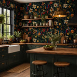 Tropical bird wallpaper in living room, colorful parrot and floral accent wall view