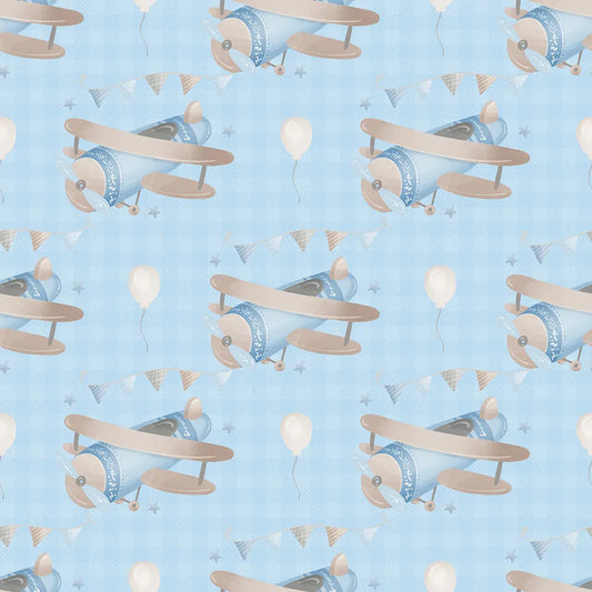 Vintage airplane soft pastel kids room wallpaper, beautiful wall sticker.