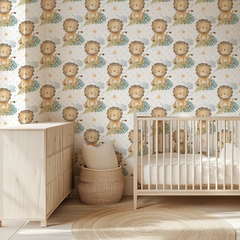 Cute Lion Safari Theme Wallpaper – Peel-and-Stick Kids Room Nursery Design
