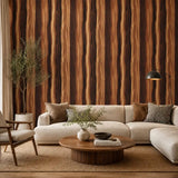 Texture close up of walnut flow wood wallpaper with a matte wood finish.