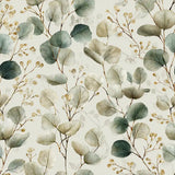 Closeup of watercolor eucalyptus wallpaper pattern with soft painterly green leaves