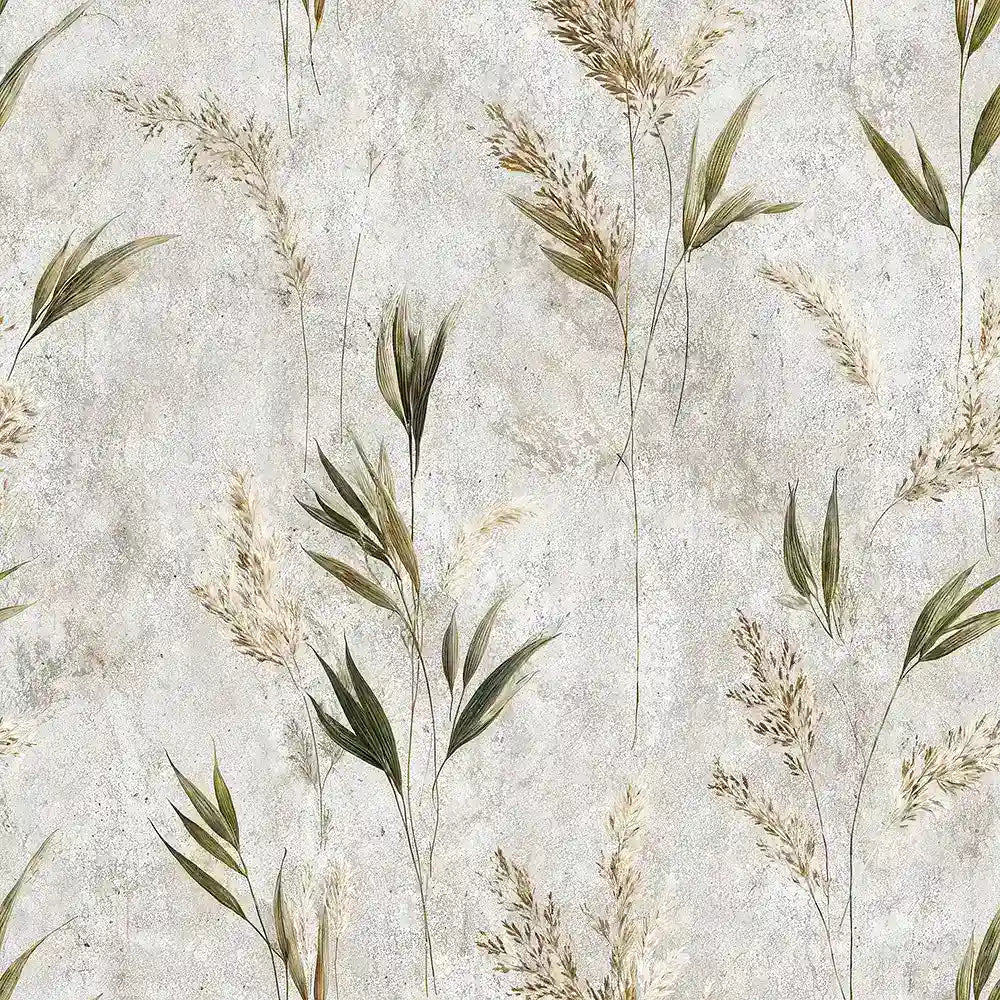 Closeup of wild meadow leaves wallpaper with detailed green foliage on a light backdrop