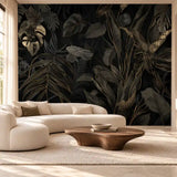 Black and Gold Tropical Leaves Wallpaper – Luxury Peel-and-Stick Bedroom Design