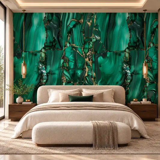 Emerald Vein Marble Wall Mural – Luxury Peel-and-Stick Bedroom Living Room Design