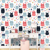 Cute Cat Pattern Wallpaper – Kids Room and Nursery Peel-and-Stick Design