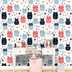 Cute Cat Pattern Wallpaper – Kids Room and Nursery Peel-and-Stick Design
