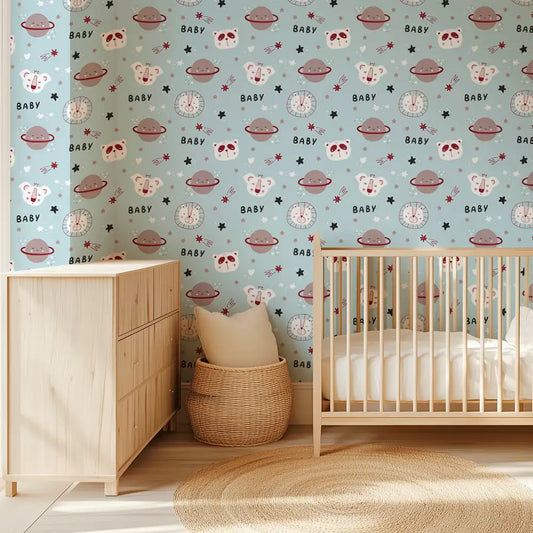 Cute Space Animals Pattern – Baby Koala, Lion & Panda Wallpaper