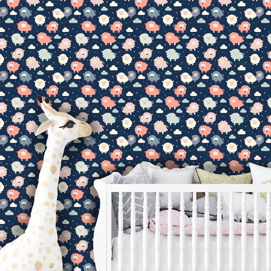 Cute Sheep and Cloud Kids Room and Nursery Wallpaper