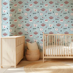 Cute Space Animals Pattern – Baby Koala, Lion & Panda Wallpaper