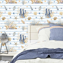 Ocean Shells Kids Nursery Wallpaper – Coastal Peel-and-Stick Removable Design
