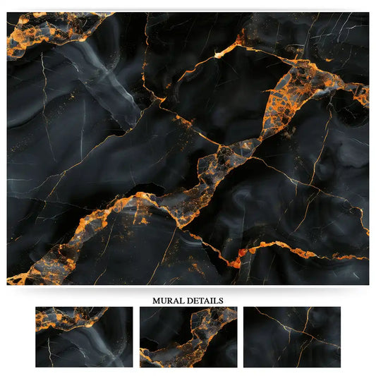 Obsidian Gold Marble Wallpaper – Dark Luxury Peel-and-Stick Bedroom Accent Design