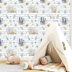 Ocean Shells Kids Nursery Wallpaper – Coastal Peel-and-Stick Removable Design