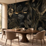 Black and Gold Tropical Leaves Wallpaper – Luxury Peel-and-Stick Bedroom Design