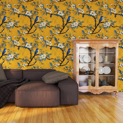 Bluebird Blossom – Mustard Wallpaper