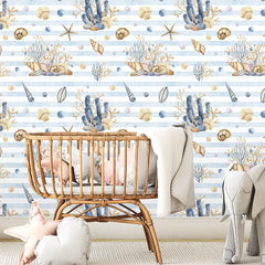 Ocean Shells Kids Nursery Wallpaper – Coastal Peel-and-Stick Removable Design