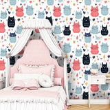 Cute Cat Pattern Wallpaper – Kids Room and Nursery Peel-and-Stick Design