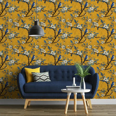 Bluebird Blossom – Mustard Wallpaper