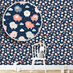 Cute Sheep and Cloud Wallpaper – Kids Room and Nursery Peel-and-Stick Design
