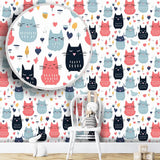 Cute Cat Pattern Wallpaper – Kids Room and Nursery Peel-and-Stick Design