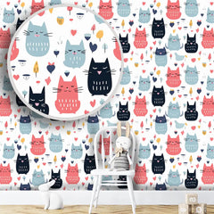 Cute Cat Pattern Wallpaper – Kids Room and Nursery Peel-and-Stick Design