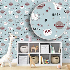 Cute Space Animals Pattern – Baby Koala, Lion & Panda Wallpaper