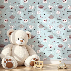 Cute Space Animals Pattern – Baby Koala, Lion & Panda Wallpaper