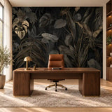 Black and Gold Tropical Leaves Wallpaper – Luxury Peel-and-Stick Bedroom Design