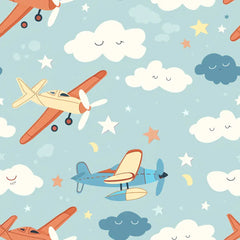 Dream Planes Nursery Wallpaper – Sky Blue Vintage Airplane Peel-and-Stick Design