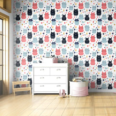 Cute Cat Pattern Wallpaper – Kids Room and Nursery Peel-and-Stick Design
