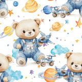 Space Bear Kids Nursery Wallpaper – Denim Blue Boys Room Peel-and-Stick Design