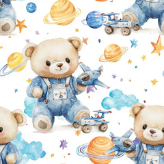 Space Bear Kids Nursery Wallpaper – Denim Blue Boys Room Peel-and-Stick Design
