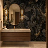 Black and Gold Tropical Leaves Wallpaper – Luxury Peel-and-Stick Bedroom Design