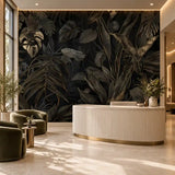 Black and Gold Tropical Leaves Wallpaper – Luxury Peel-and-Stick Bedroom Design