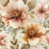 Blush pink soft romantic meadow floral peel-and-stick wallpaper for bedroom living room