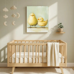 Cute Yellow Chicks Nursery Canvas Art – Pastel Baby Room Wall Decor