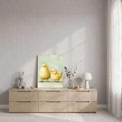 Cute Yellow Chicks Nursery Canvas Art – Pastel Baby Room Wall Decor