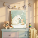 Bear and Bunny Nursery Canvas Art – Soft Illustrated Kids Room Wall Decor