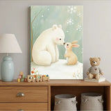 Bear and Bunny Nursery Canvas Art – Soft Illustrated Kids Room Wall Decor