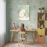 Bear and Bunny Nursery Canvas Art – Soft Illustrated Kids Room Wall Decor