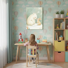 Bear and Bunny Nursery Canvas Art – Soft Illustrated Kids Room Wall Decor
