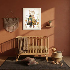Floral Cat Nursery Canvas Art – Botanical Kids Room Wall Decor