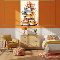 Colorful Cats Nursery Canvas Art – Illustrated Kids Room Wall Decor