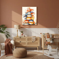 Colorful Cats Nursery Canvas Art – Illustrated Kids Room Wall Decor